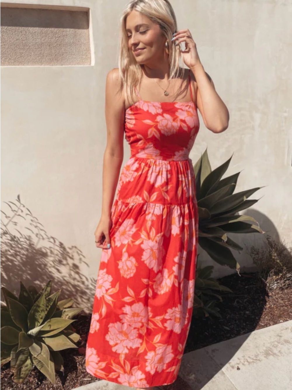 TALULAH Spaghetti-Strap Floral Maxi Dress in Red and Pink